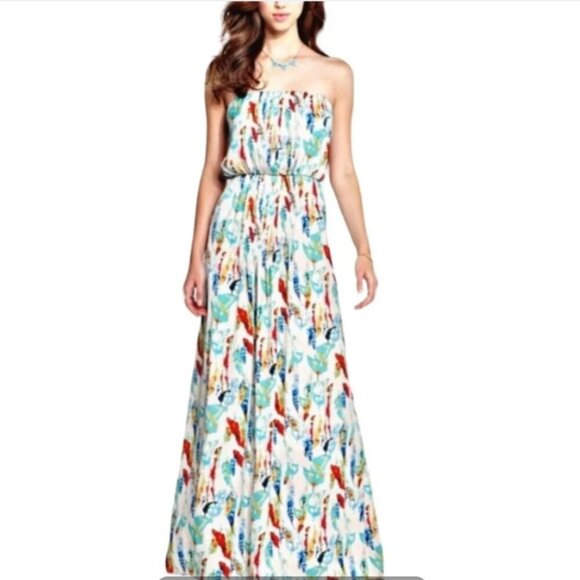 RACHEL Rachel Roy Dresses & Skirts - RACHEL Roy Strapless Maxi Dress  Pockets Colorful Feathers & Leaves Size Medium